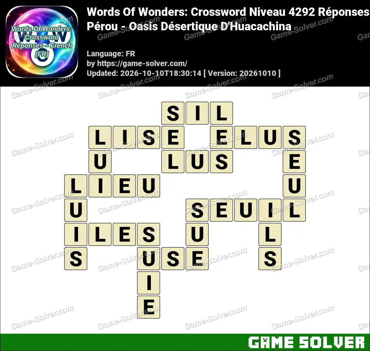 Words Of Wonders: Crossword Niveau 4292 Réponses – Pérou – Oasis Désertique D’Huacachina